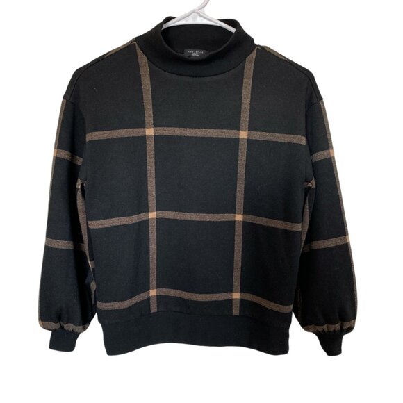Ann Taylor women's size XXSP black and tan long sleeve high collar sweater top - Picture 6 of 8